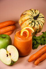 Pumpkin carrot smoothie. Detox. Cleansing the body. Fresh vegetables.