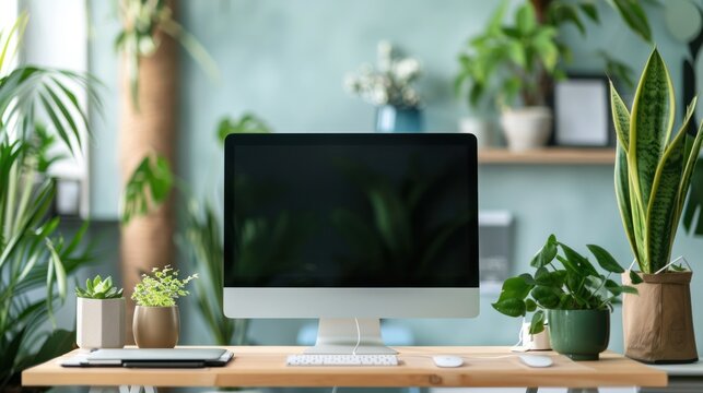 Modern Home Office with Green Plants