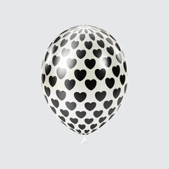 3D Black White balloon. Realistic glossy balloons. Heart pattern.