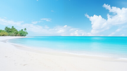 Obraz premium White Sand Beach with Turquoise Waters and Clear Blue Sky