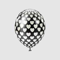 3D Black White balloon. Realistic glossy balloons. Heart pattern.