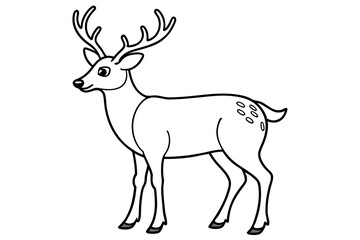 Deer line art vector, Christmas reindeer outline vector illustration