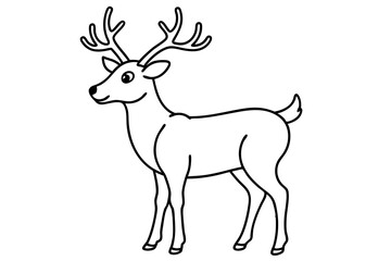 Deer line art vector, Christmas reindeer outline vector illustration
