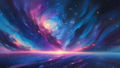 Fototapeta premium Vivid Cosmic Horizon with Glowing Nebula and Distant Galaxies