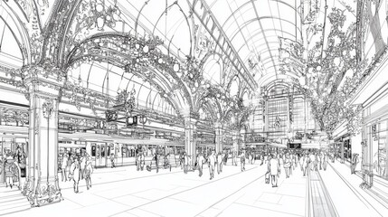 Fototapeta premium Detailed architectural drawing of a grand indoor atrium