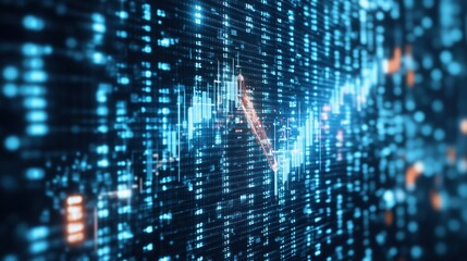 Data visualization illustrating fluctuations in market trends with blue and orange elements during an advanced analytics session