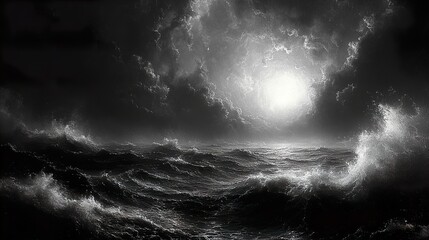 Fototapeta premium Stormy Seascape: Dramatic Black and White Photography