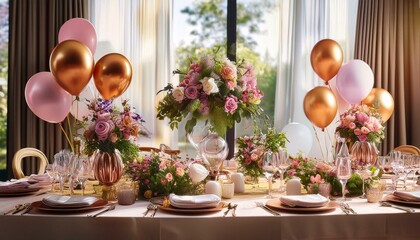 기념일을 위해 준비한 꽃과 테이블