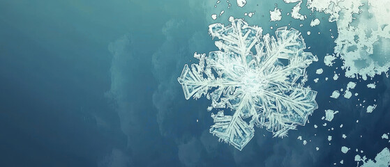 A detailed snowflake floats gracefully in a cool blue background, illustrating the beauty of winter's natural artistry.