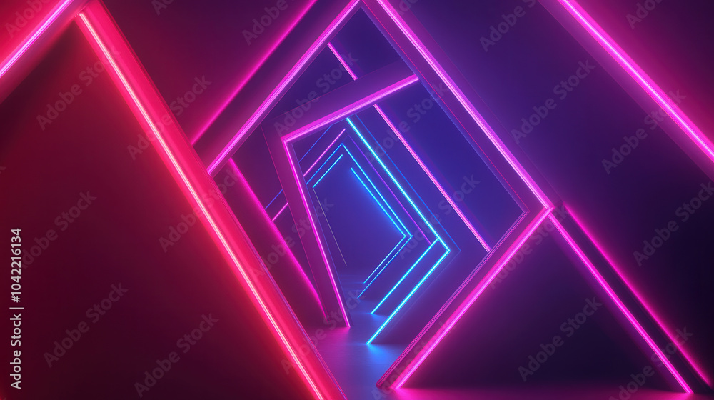 Wall mural neon fusion, vibrant interplay of luminous colors and dynamic angles, creating an abstract and futur