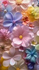 Fototapeta premium Colorful decorative flowers arranged beautifully on a pastel background for creative projects