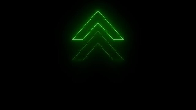 Realistic neon arrows animation. 3d render, abstract minimalist geometric arrow background. Glowing neon motion sign, outline 4k video.