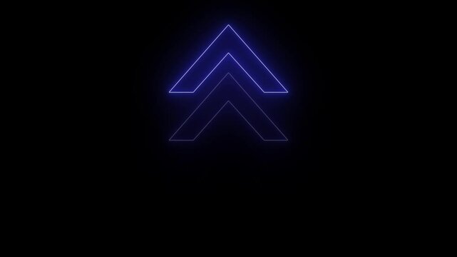 Realistic neon arrows animation. 3d render, abstract minimalist geometric arrow background. Glowing neon motion sign, outline 4k video.