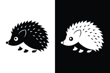 Hedgehog Silhouette Vector Collection, Simple Flat Icons in Black and White.