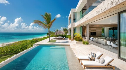 Fototapeta premium Luxury Villa with Infinity Pool Overlooking Ocean