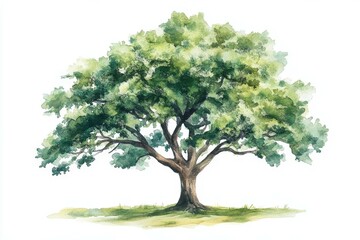 Fototapeta premium A detailed watercolor painting of a lush green tree in a vibrant setting
