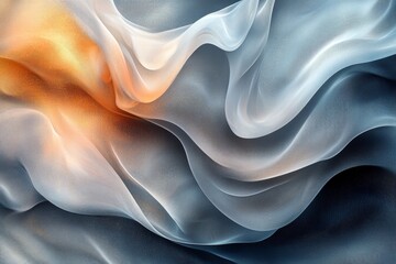 Obraz premium Soft fabric waves in gentle hues of orange and blue create a serene abstract composition