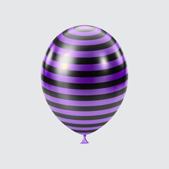 3D Black Purple balloon. Realistic glossy balloons. Strip pattern.