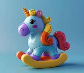 Obraz premium Adorable unicorn rocking toy in pastel colors, isolated on a transparent background 