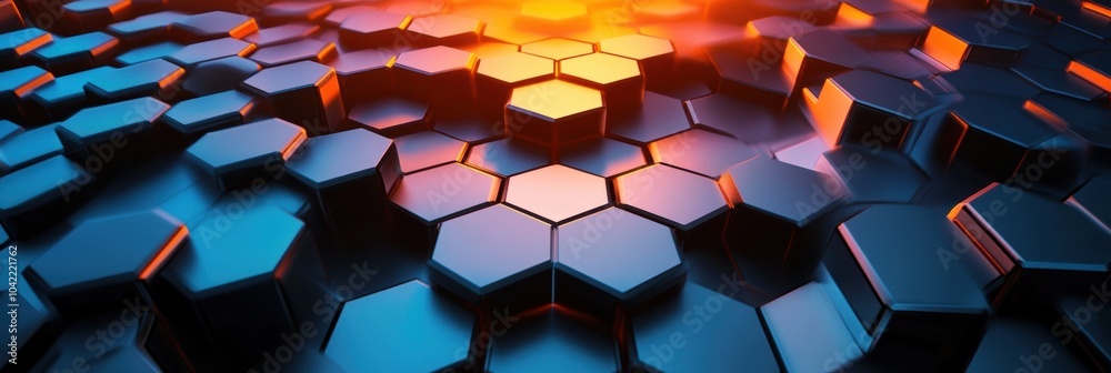 Leinwandbilder hexagons are layered in a striking geometric pattern, gradually decreasing in size and illuminated w