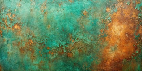 Reflected oxidized copper background with natural green and blue patina texture