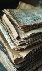 Obraz premium A stack of old, worn, and dusty papers.