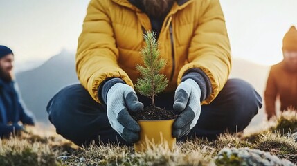 Environmentalists Planting Trees in Nature