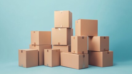Stack of Cardboard Boxes on Blue Background
