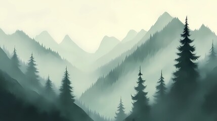 Autumn mountains shrouded in fog, with golden and red leaves on the trees, perfect for tranquil and reflective stock landscape photography.