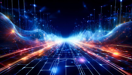 Obraz premium Abstract fiction background, visualization of a neural network or data flow