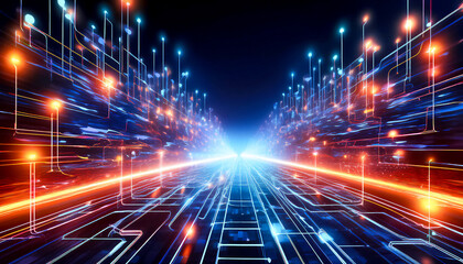 Naklejka premium Abstract fiction background, visualization of a neural network or data flow