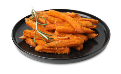 Sweet potato fries and rosemary isolated on white