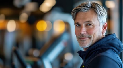 Middle-Aged Man Smiling at Fitness Center