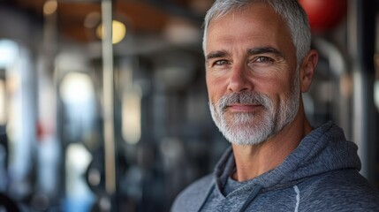 Fototapeta premium Middle-Aged Man Smiling at Fitness Center
