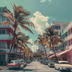 Miami Vintage Tones Buildings and Cars