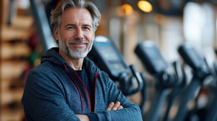 Obraz premium Middle-Aged Man Smiling at Fitness Center
