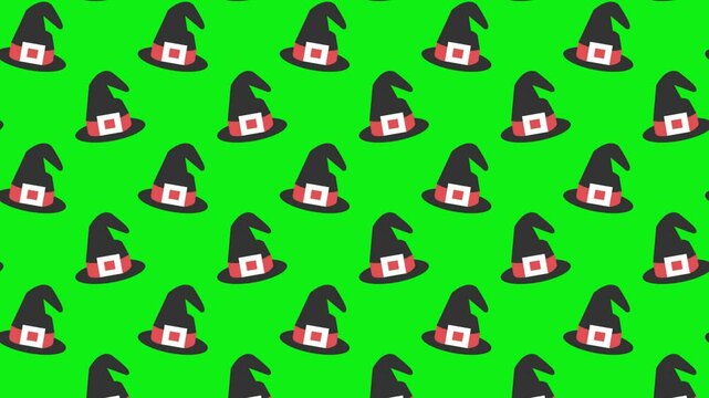 Seamless Witch Hat Pattern on Bright Green Background for Halloween Designs