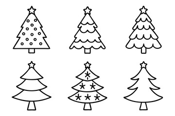 Christmas tree set, Christmas tree line art vector