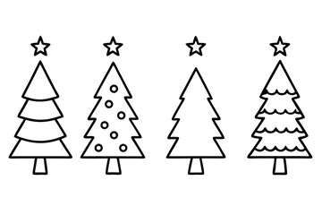 Fototapeta premium Christmas tree set, Christmas tree line art vector