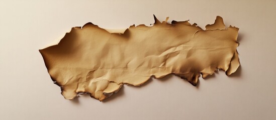 Burnt paper with irregular edges and a textured surface against a light background.