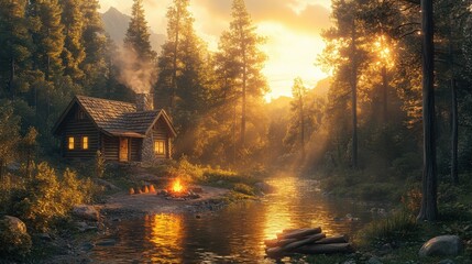 Fototapeta premium A Serene Forest Scene During Early Morning Light Capturing the Essence of Nature's Tranquility and Beauty for Relaxation and Meditation