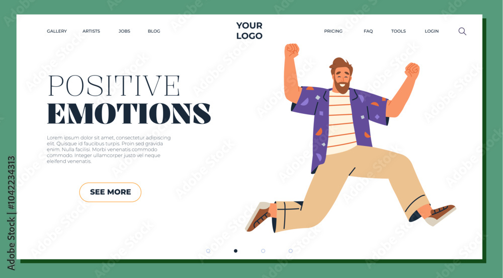 Wall mural happy man jumping with joy on a website interface design layout ideal for creative websites personal