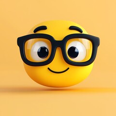 Cheerful emoji with glasses on a vibrant yellow background.