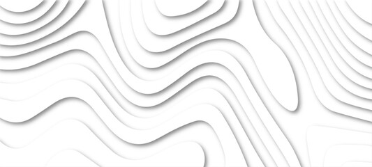 White Abstract Wavy Paper Cut Background, Monographic map the stylized height of the topographic contour