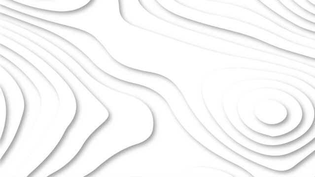 White Abstract Wavy Paper Cut Background, Monographic map the stylized height of the topographic contour