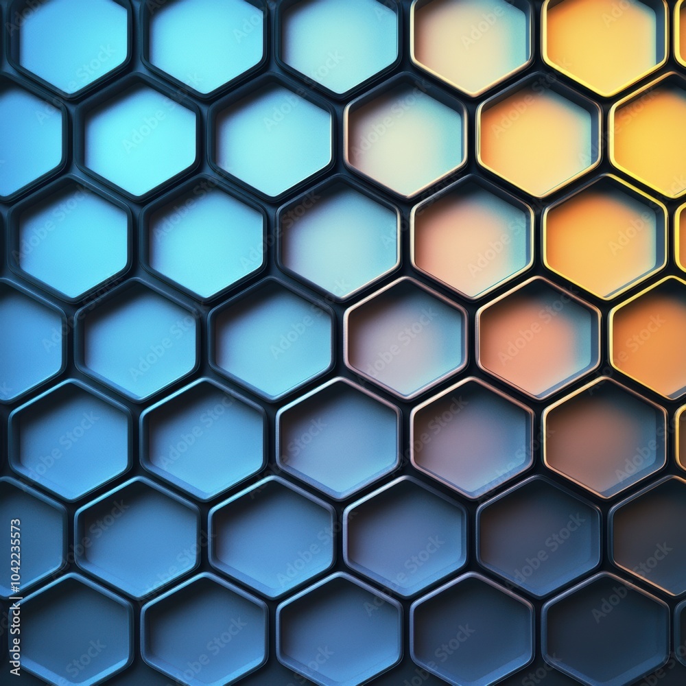 Poster layered hexagons create a captivating geometric abstraction, showcasing a rich gradient that draws t