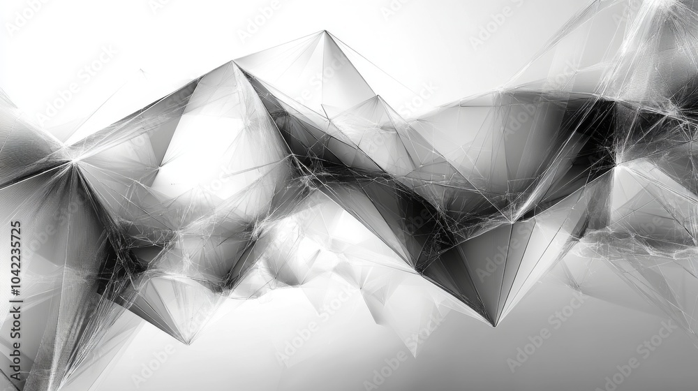 Leinwandbilder A complex arrangement of triangular shapes forms a stunning abstract pattern in shades of black and white, showcasing modern design aesthetics and visual dynamism.