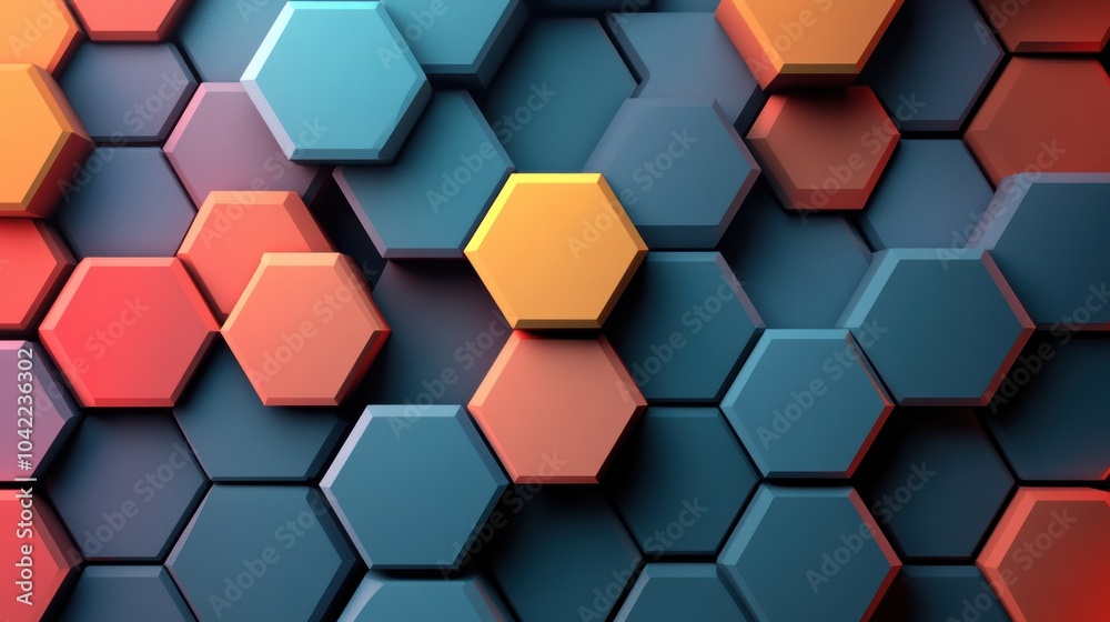 Aufkleber Layered hexagons in various hues converge toward the central point, presenting a dynamic geometric design that draws the eye. Generative AI