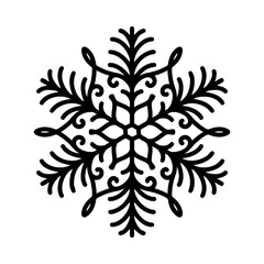 Obraz premium Beautiful snowflake, detailed hand drawn flat vector illustration. Graphic outline drawing. Christmas and New Year symbol. Unique snowflake silhouette icon for frosty winter designs and decorations.
