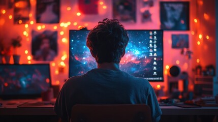 A Cozy Late Night Gaming Session in a Bedroom Perfect for Relaxing and Entertaining with Friends or Solo Gaming Experience